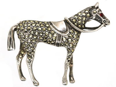 Silver & Marcasite Racehorse Brooch
