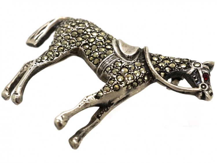 Silver & Marcasite Racehorse Brooch