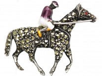 Silver & Marcasite Racehorse & Jockey Brooch