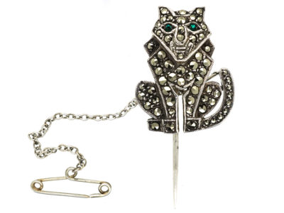 Silver, Marcasite & Paste Leopard Tie Pin