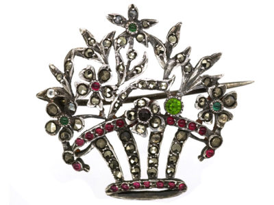 Silver, Paste & Marcasite Flower Basket Brooch