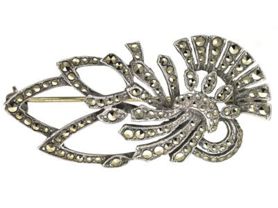 Art Deco Silver & Marcasite Leaf Brooch