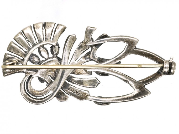 Art Deco Silver & Marcasite Leaf Brooch