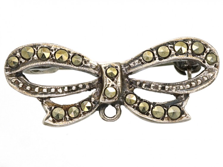 Silver & Marcasite Bow Brooch
