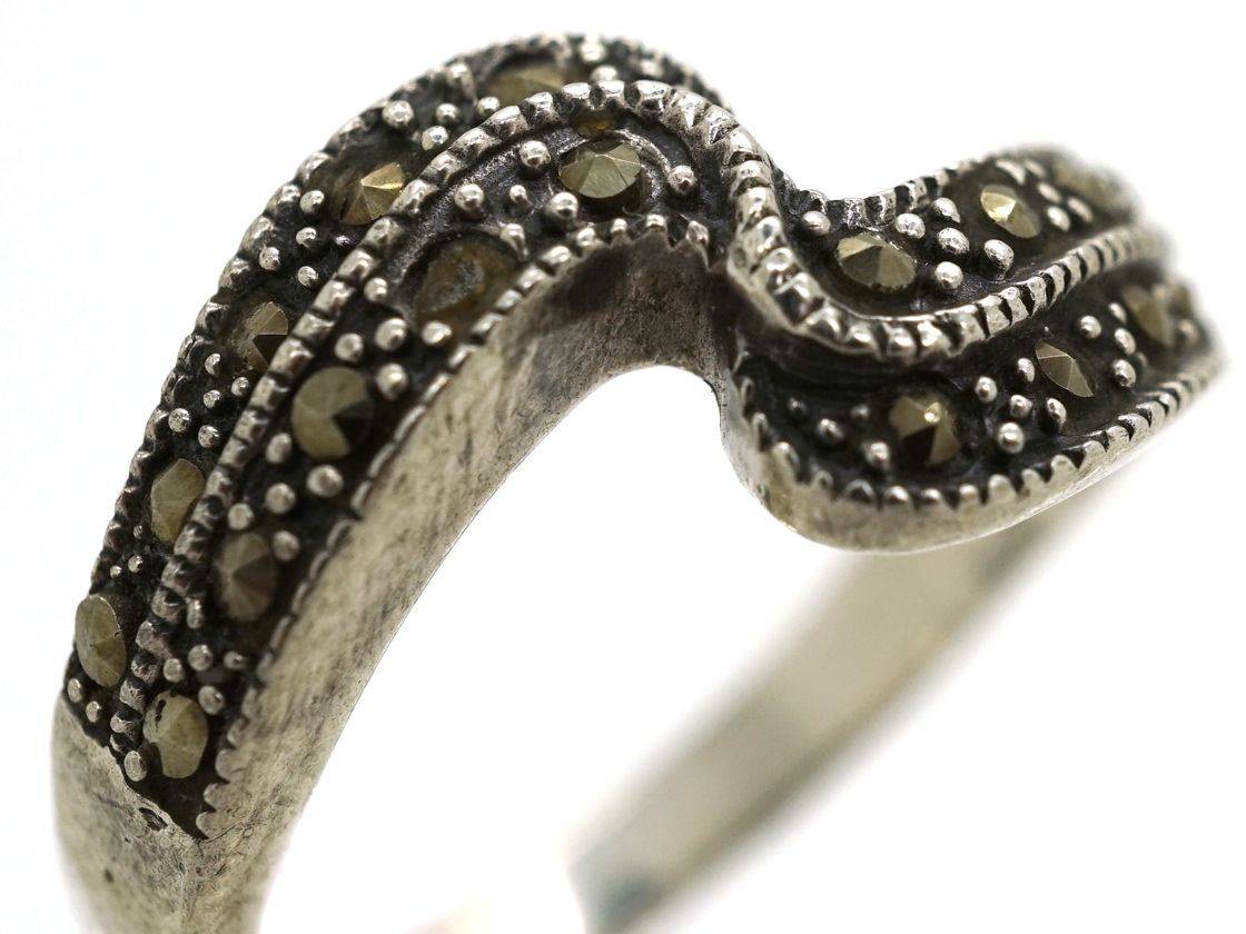 Marcacite Rings Silver & Marcasite Wave Design Ring (854H) | The Antique Jewellery Company