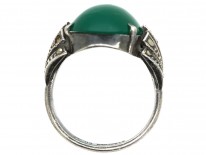 Silver, Green Chalcedony & Marcasite Art Deco Ring