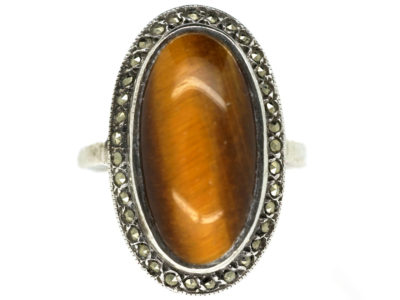 Silver, Marcasite & Tiger’s Eye Oval Ring