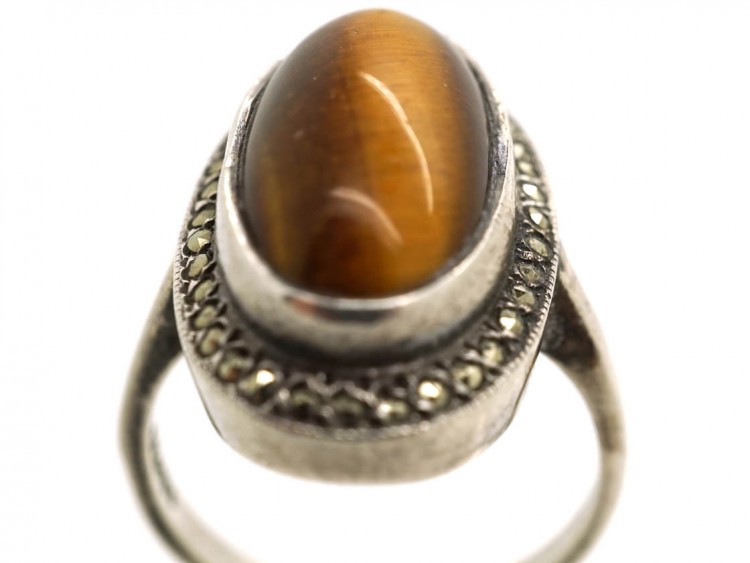 Silver, Marcasite & Tiger's Eye Oval Ring