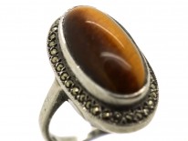 Silver, Marcasite & Tiger's Eye Oval Ring