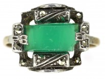 Art Deco Silver, Gold, Marcasite & Chalcedony Ring
