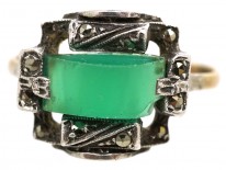 Art Deco Silver, Gold, Marcasite & Chalcedony Ring