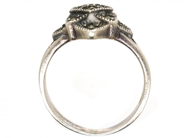 Art Deco Silver & Marcasite Diamond Shaped Ring