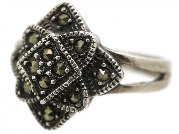 Art Deco Silver & Marcasite Diamond Shaped Ring