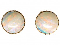 Edwardian 9ct Gold Round Opal Earrings