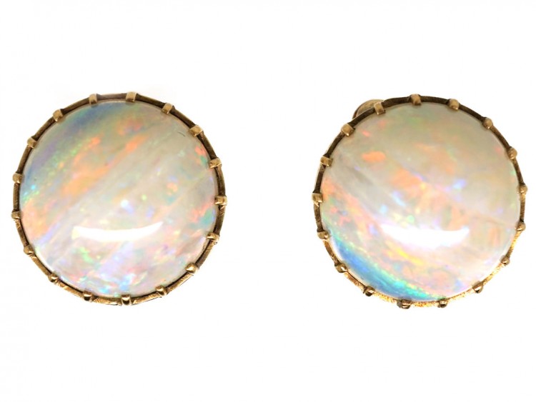 Edwardian 9ct Gold Round Opal Earrings