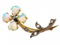 Edwardian 15ct Gold Heart Shaped Opal & Diamond Flower Brooch