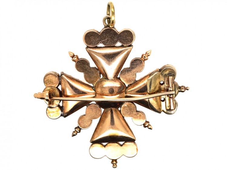 Georgian Gold & Flat Cut Garnet, Maltese Cross Pendant & Brooch