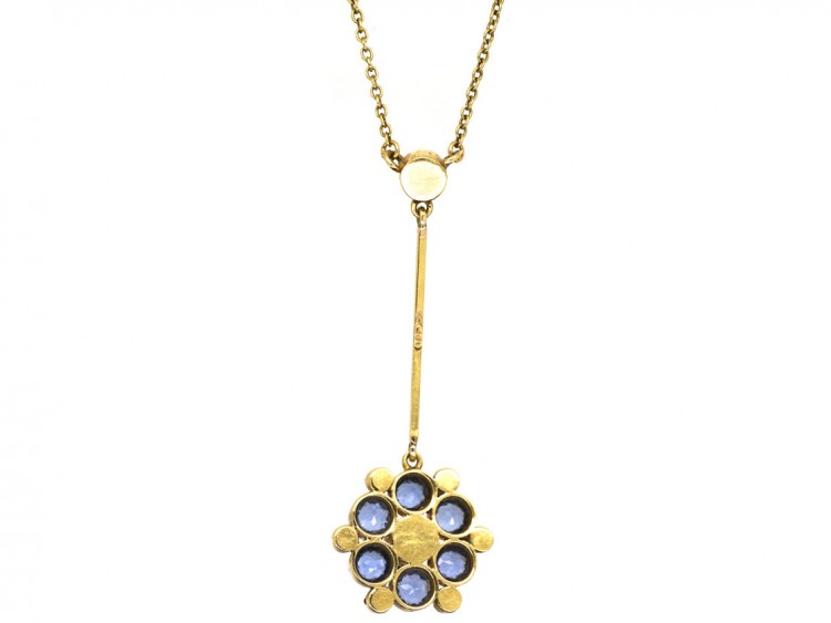 Edwardian 15ct Gold, Sapphire & Natural Split Pearl Pendant on Chain
