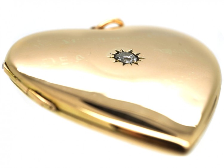 Edwardian 15ct Gold Heart Locket Set With a Diamond