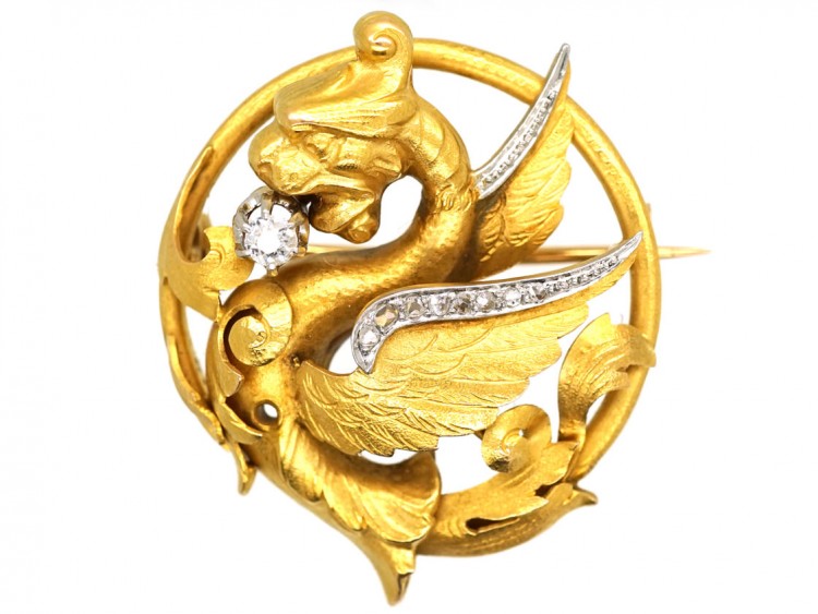 French 18ct Gold & Diamond Set , Nineteenth Century Dragon Brooch