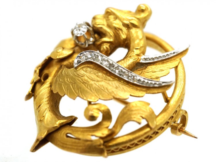 French 18ct Gold & Diamond Set , Nineteenth Century Dragon Brooch