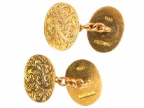Victorian 9ct Gold Engraved Oval Cufflinks