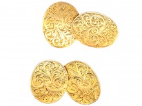 Victorian 9ct Gold Engraved Oval Cufflinks