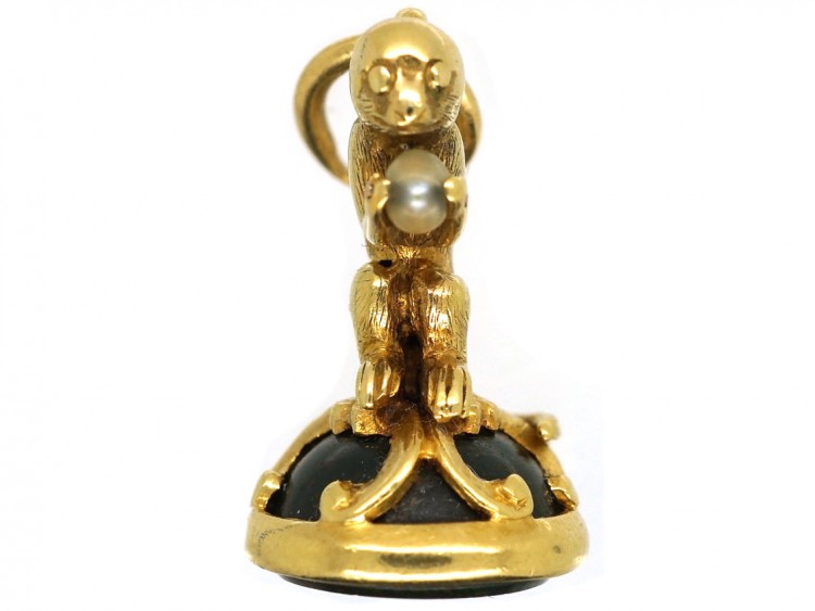 Victorian 15ct Gold Monkey Seal With a Bloodstone Base Engraved Emeline