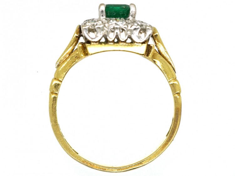 18ct Gold, Emerald & Diamond Rectangular Ring