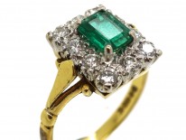 18ct Gold, Emerald & Diamond Rectangular Ring