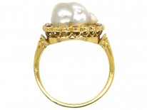 Edwardian 18ct Gold, Natural Pearl, Rose Diamond & Ruby Ring