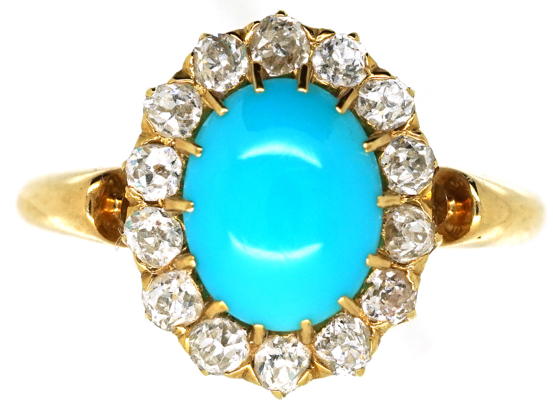Edwardian Ct Gold Turquoise Diamond Ring H The Antique
