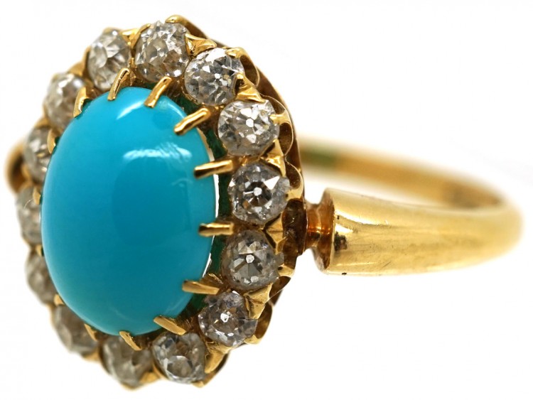 Edwardian 18ct Gold, Turquoise & Diamond Ring