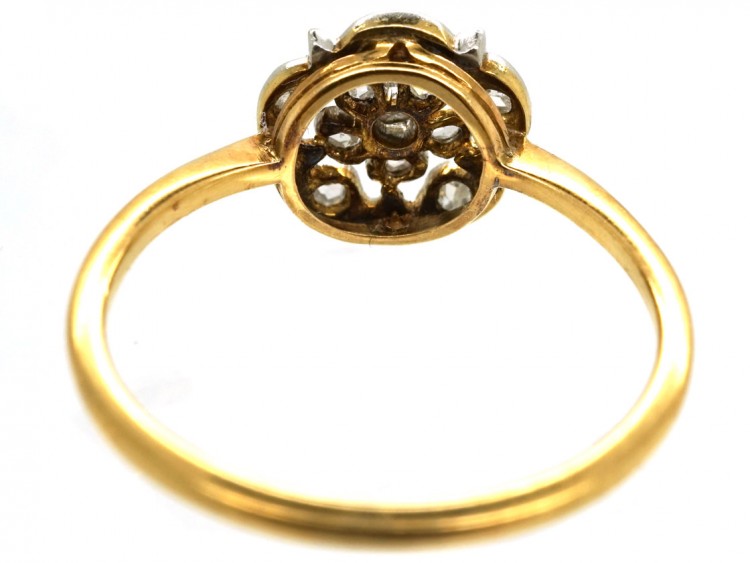 Edwardian 18ct Gold, Platinum & Rose Diamond Flower Ring