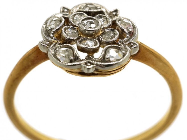 Edwardian 18ct Gold, Platinum & Rose Diamond Flower Ring