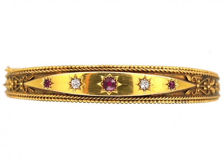 Victorian 15ct Gold, Diamond & Ruby Bangle