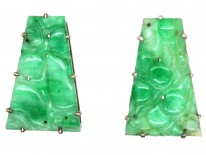 Art Deco 18ct White Gold, Pair of Carved Jade Clips