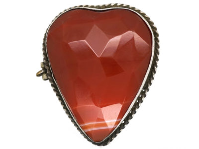 Scottish Silver & Faceted Carnelian Heart Brooch
