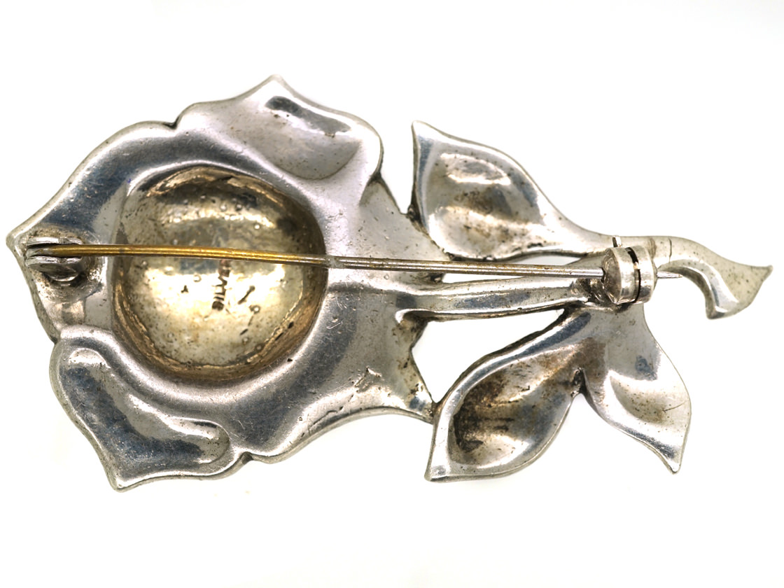 vintage jolie BROCHE FEUILLAGE en argent rhodié et MARCASSITE