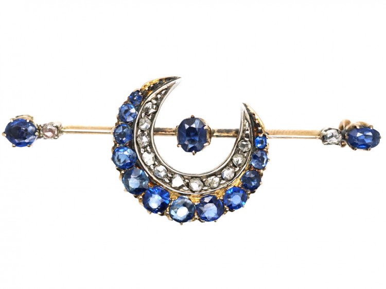 Victorian Sapphire & Diamond Crescent Brooch
