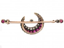 Victorian Ruby, Diamond & Natural Pearl Crescent Brooch