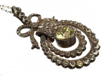 Edwardian Silver & Paste Double Ring Pendant With Bow Top on Silver Chain
