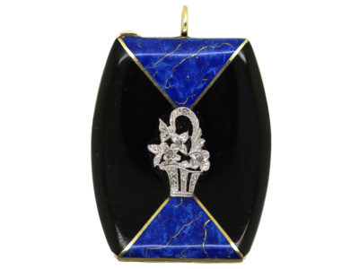 Art Deco 14ct Gold, Blue & Black Enamel Locket