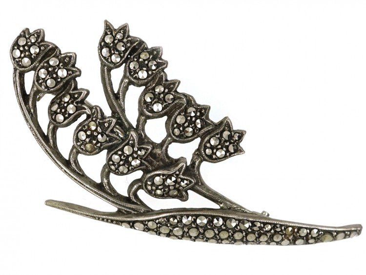 Silver & Marcasite Lily of the Valley Brooch