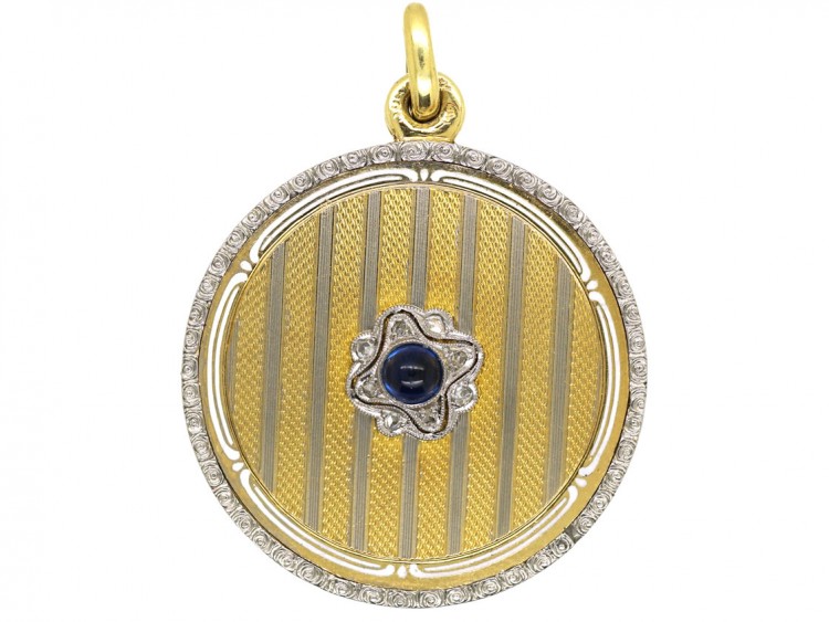 Austrian Art Deco Two Colour Gold Round Locket Set With Sapphire & Diamonds
