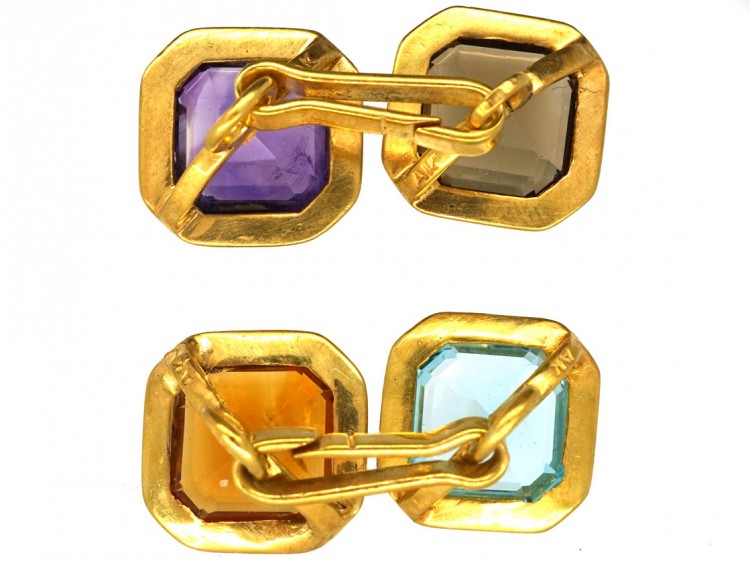 Art Deco 14ct Gold Multi Stone Cufflinks