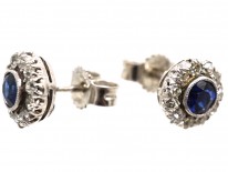 Art Deco Platinum, Sapphire & Diamond Cluster Earrings