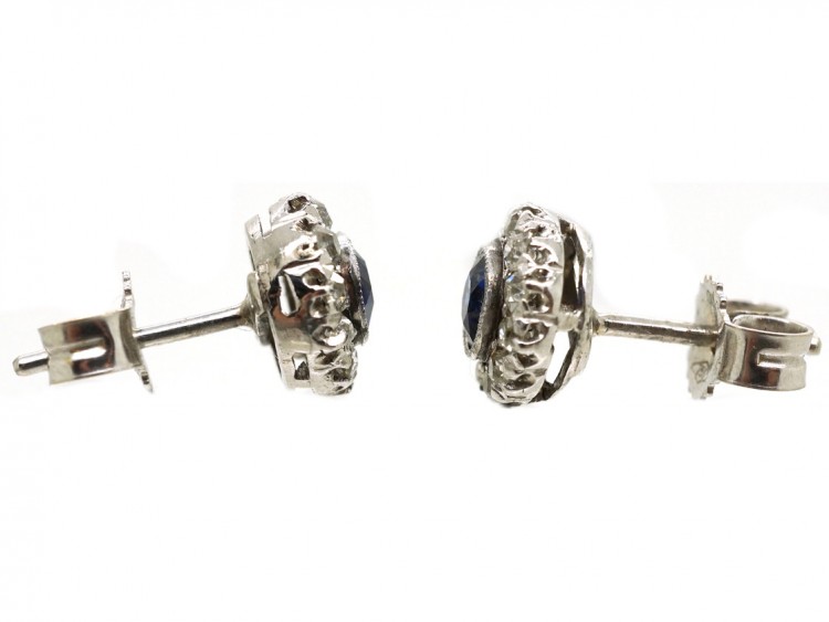 Art Deco Platinum, Sapphire & Diamond Cluster Earrings