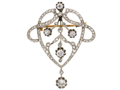 French Art Nouveau Platinum & Diamond Brooch