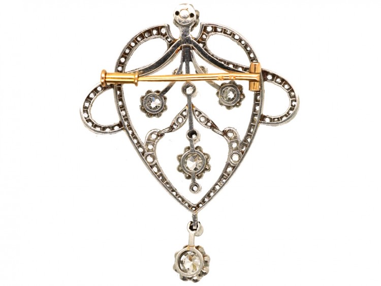 French Art Nouveau Platinum & Diamond Brooch